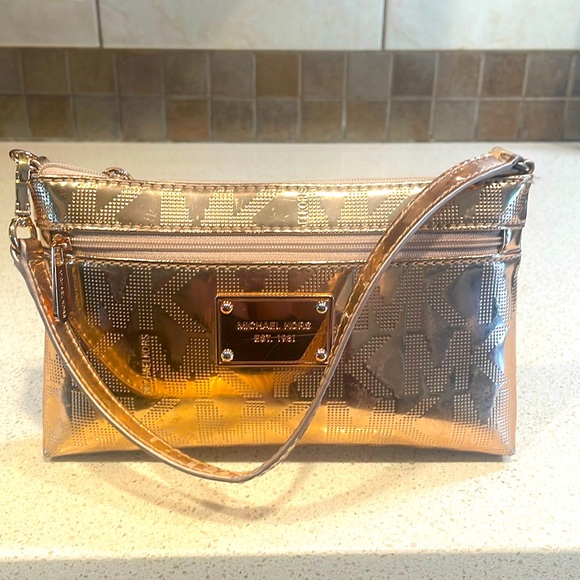 Michael Kors Handbags - Michael Kors Gold Metallic Patent Leather Wristlet/Bag
